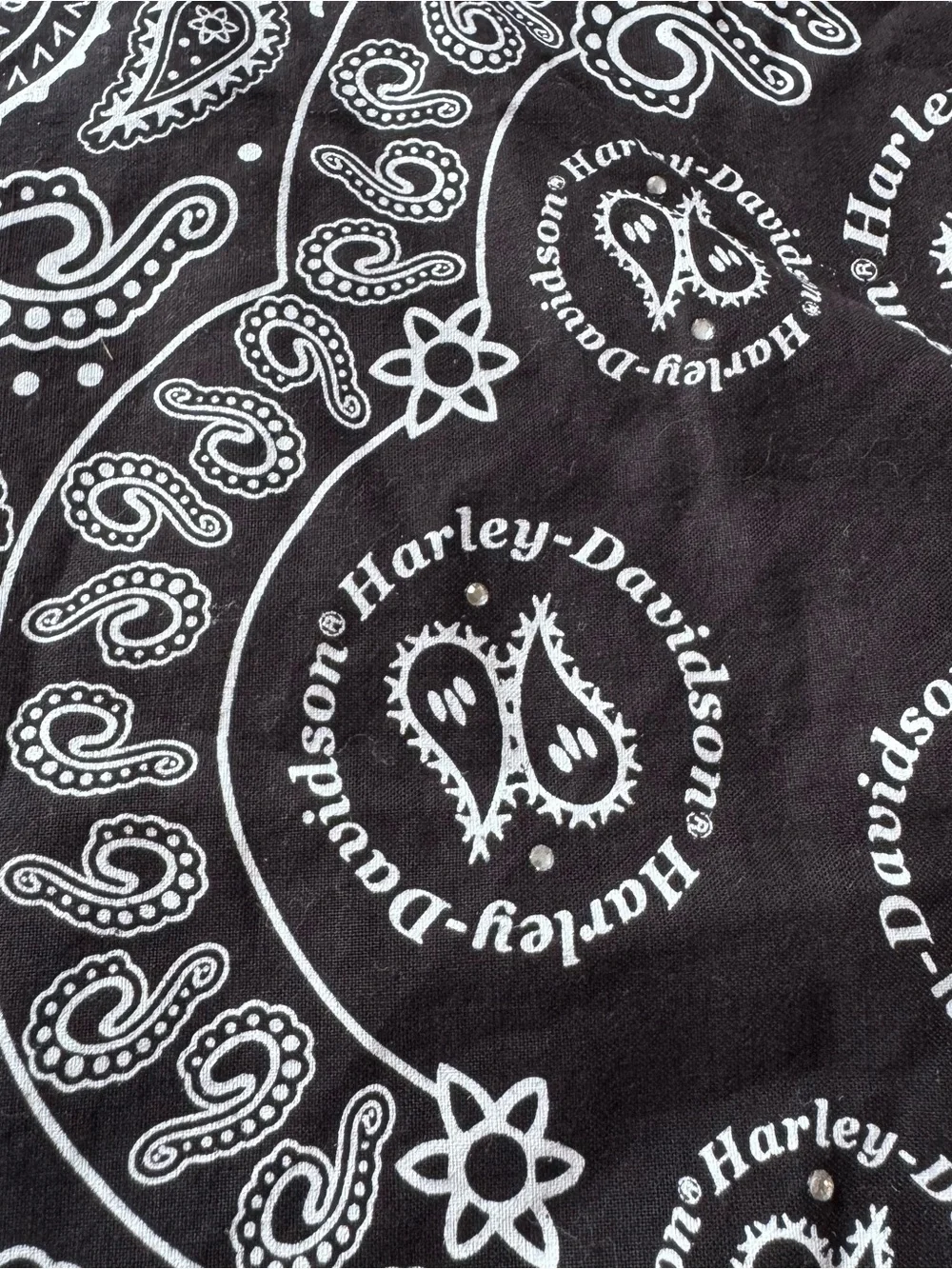 Harley-Davidson Rhinestone Paisley Bandana Scarf - Black & White Biker Y2K - Picture 7 of 9